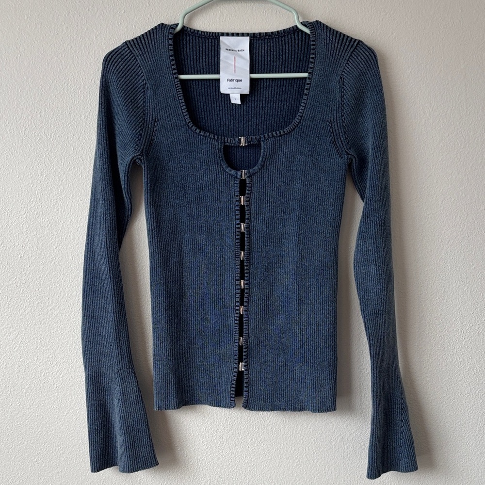 Fabrique x Rebekka Bach ribbed knit cardigan slim fit hook-and-eye closures sz 2